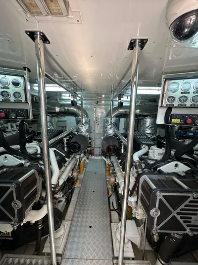  Yacht Photos Pics Engine room of 2010 Sanlorenzo SL82 yacht, featuring advanced machinery and control panels.