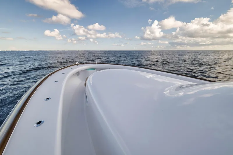 Karma Yacht Photos Pics 2019 Winter Custom Yachts 46 Walkaround on open sea under blue sky.