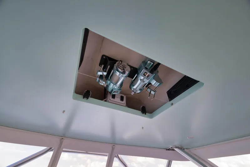 Karma Yacht Photos Pics Ceiling view of 2019 Winter Custom Yachts 46 Walkaround, showcasing mechanical components.