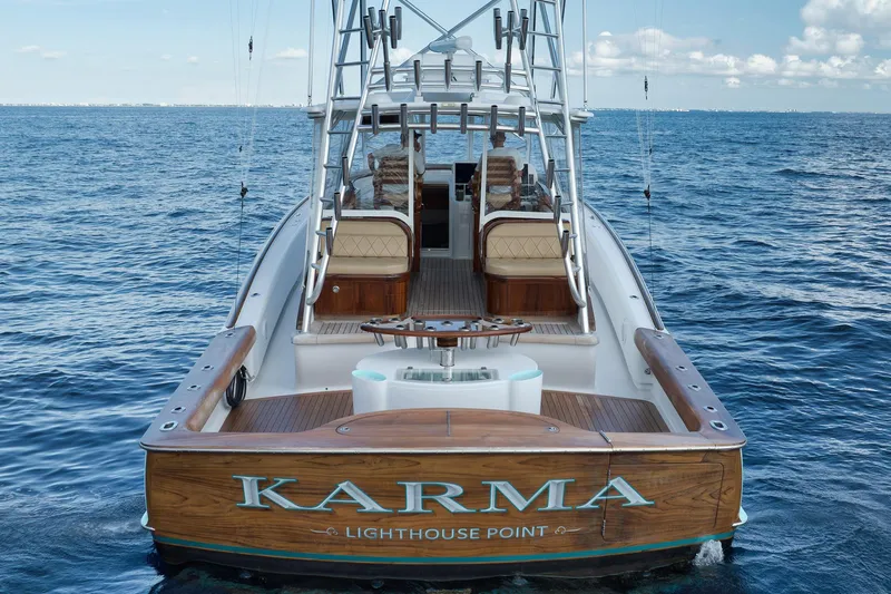 Karma Yacht Photos Pics 2019 Winter Custom Yachts 46 Walkaround on open sea, featuring "Karma" at Lighthouse Point.