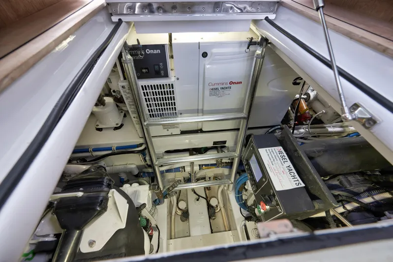 Karma Yacht Photos Pics Engine room of 2019 Winter Custom Yachts 46 Walkaround with Cummins Onan generator.