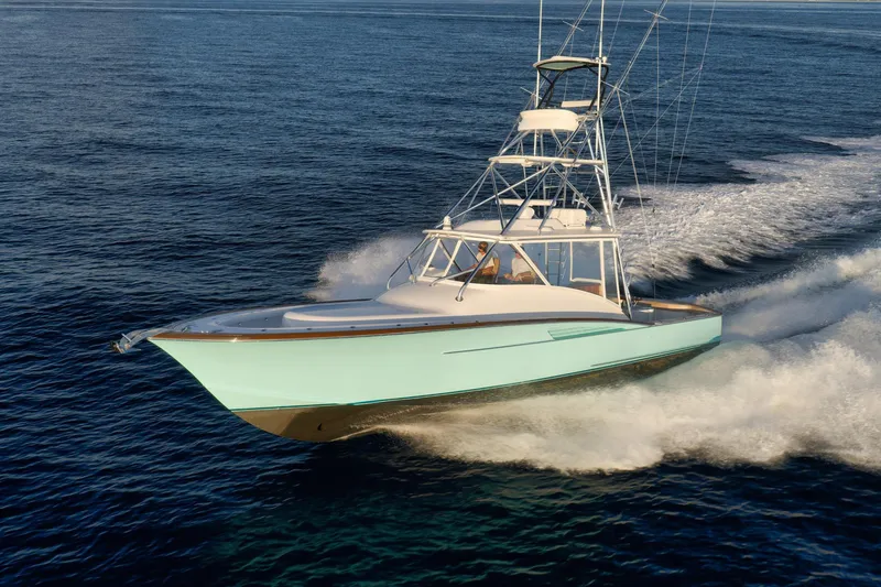 Karma Yacht Photos Pics 2019 Winter Custom Yachts 46 Walkaround cruising on open water at high speed.