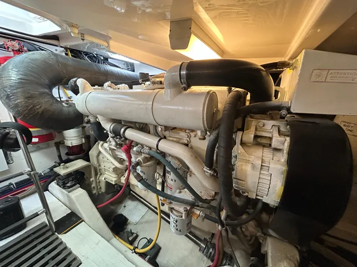 Yacht Photos Pics Engine room of 2005 Tiara Yachts 3600 Sovran, showcasing detailed mechanical components.