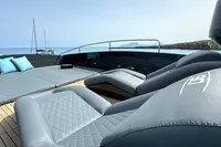 Luxurious 2008 Pershing 90 yacht deck with elegant seating and ocean view.