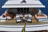 Luxurious 2006 Burger Trideck yacht deck with elegant seating and dining area.