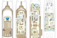 Floor plan of a 2006 Burger Trideck yacht, showcasing luxurious multi-level design.