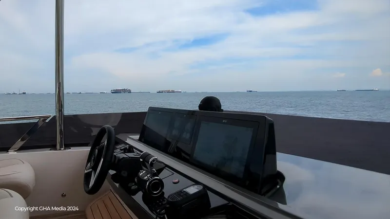  Yacht Photos Pics 2024 Princess F65 yacht helm with ocean view and navigation equipment.