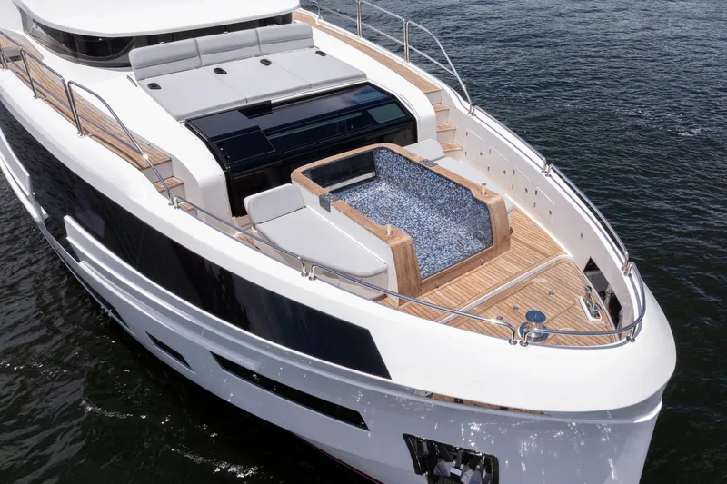  Yacht Photos Pics Luxurious 2021 Sirena 88 yacht with spacious deck and modern design on the water.