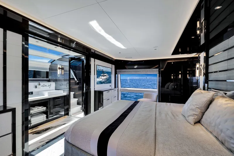  Yacht Photos Pics Luxurious interior of 2021 Sirena 88 yacht with ocean view and modern design.