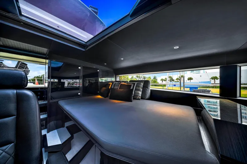  Yacht Photos Pics Luxurious interior of 2021 Sirena 88 yacht with modern design and comfortable seating.