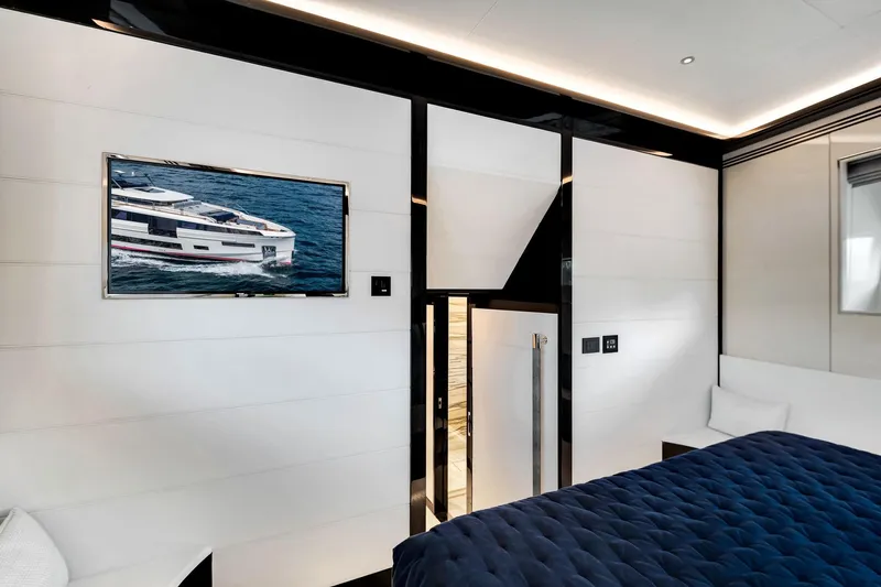  Yacht Photos Pics Luxurious interior of 2021 Sirena 88 yacht with modern design and elegant decor.