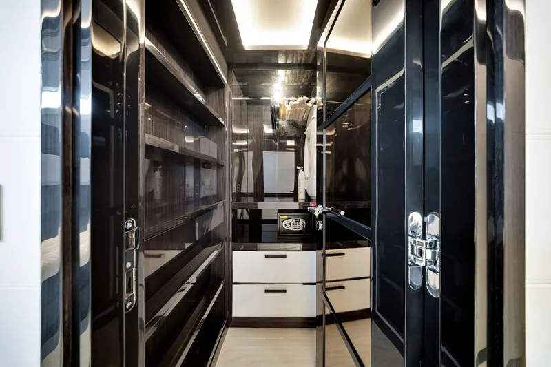  Yacht Photos Pics Luxurious interior of 2021 Sirena 88 yacht with sleek cabinetry and modern design.