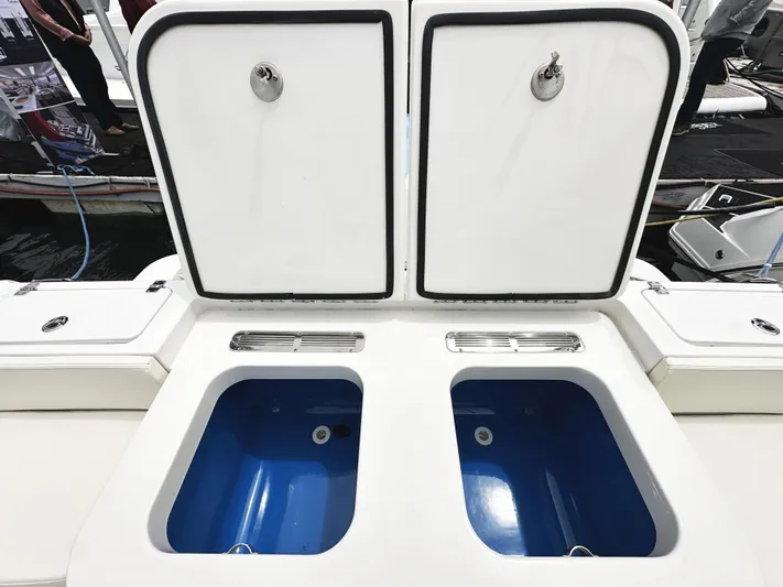 Triple J Yacht Photos Pics Open storage compartments on a 2018 HCB 39 Speciale boat.