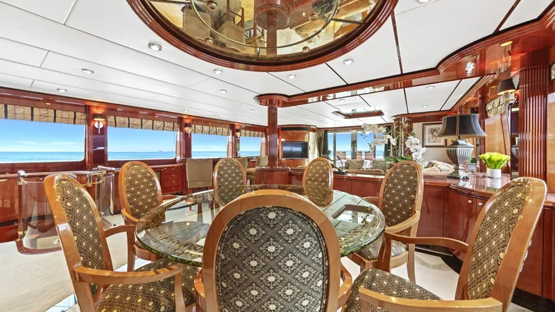 Destiny Yacht Photos Pics Luxurious yacht interior with elegant dining area, Destiny 98', 2001 model.