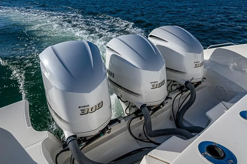  Yacht Photos Pics Triple Yamaha 300 engines on 2020 Pursuit DC 365 Dual Console boat.