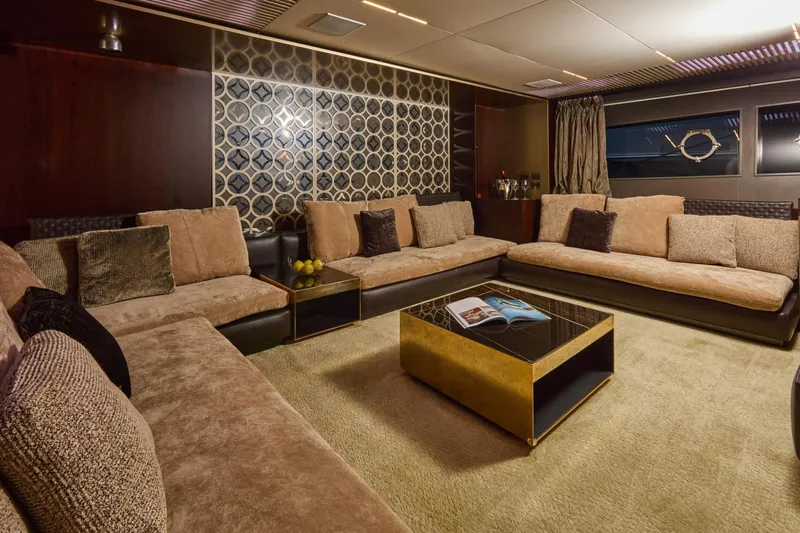  Yacht Photos Pics Luxurious interior of 2018 Ferretti Yachts 850 with elegant seating and modern decor.