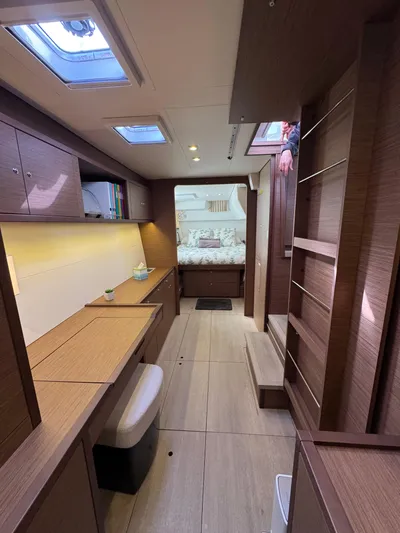 La Vigie Yacht Photos Pics Interior of 2018 Lagoon 450 F yacht with modern wood finish and cozy cabin.