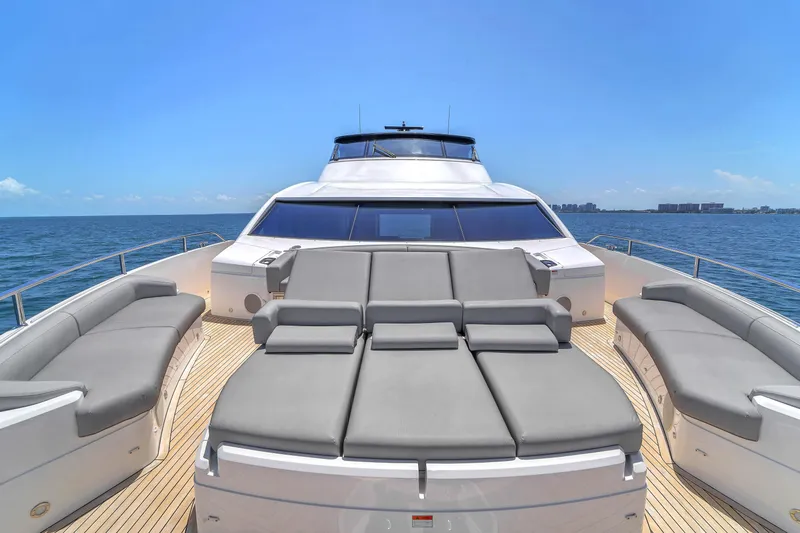 Worth The Wait Yacht Photos Pics 2024 Sunseeker Ocean 182 yacht with luxurious deck seating on open water.