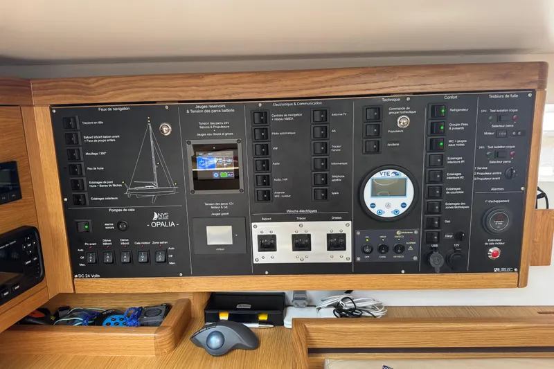  Yacht Photos Pics Control panel of Garcia SLOOP ALUMINIUM 51 yacht, featuring navigation and technical systems.