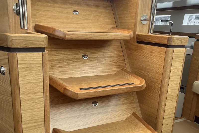  Yacht Photos Pics Wooden interior stairs of 2023 Garcia Sloop Aluminium 51 yacht.
