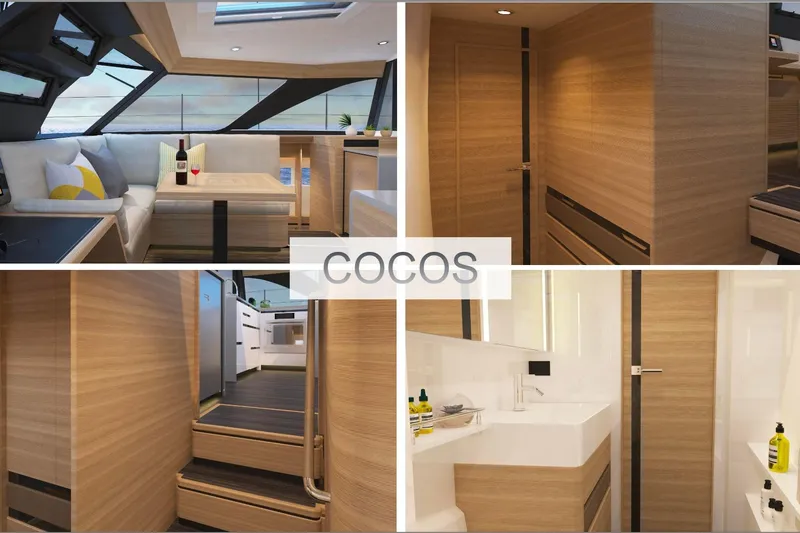  Yacht Photos Pics Luxurious interior of 2026 HH Catamarans HH44 SC, featuring modern design and elegant wood finishes.