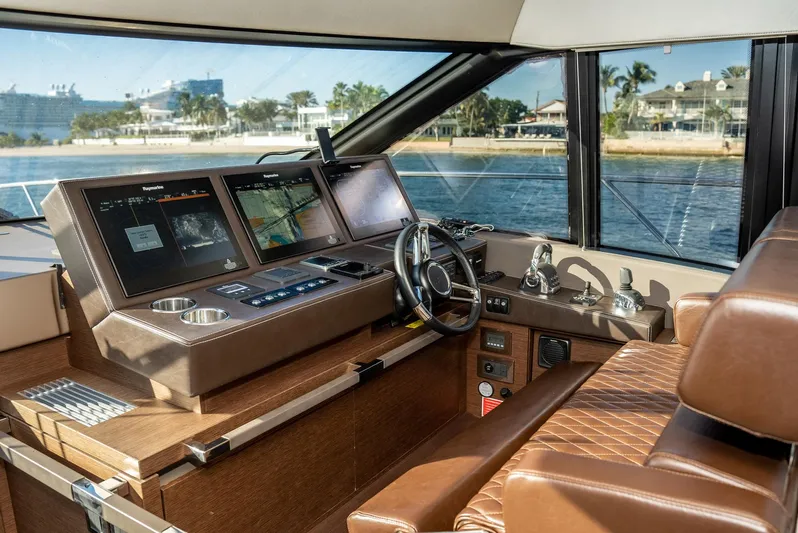 Knightlife Yacht Photos Pics Luxurious 2017 Prestige 630 yacht helm with leather seating and advanced navigation systems.