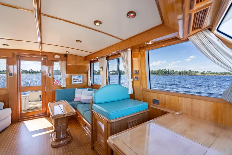 Persistence Yacht Photos Pics Luxurious 2008 Grand Banks 47 Eastbay FB yacht interior with scenic water view.