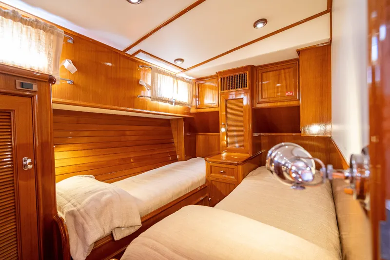 Persistence Yacht Photos Pics Luxurious wooden cabin interior of 2008 Grand Banks 47 Eastbay FB yacht.