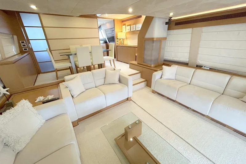 M/y Argo Yacht Photos Pics Luxurious interior of 2006 Ferretti Yachts 780 with elegant seating and dining area.