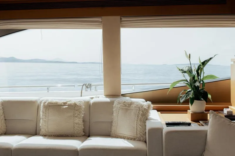 M/y Argo Yacht Photos Pics Luxurious interior of 2006 Ferretti Yachts 780 with ocean view and elegant decor.