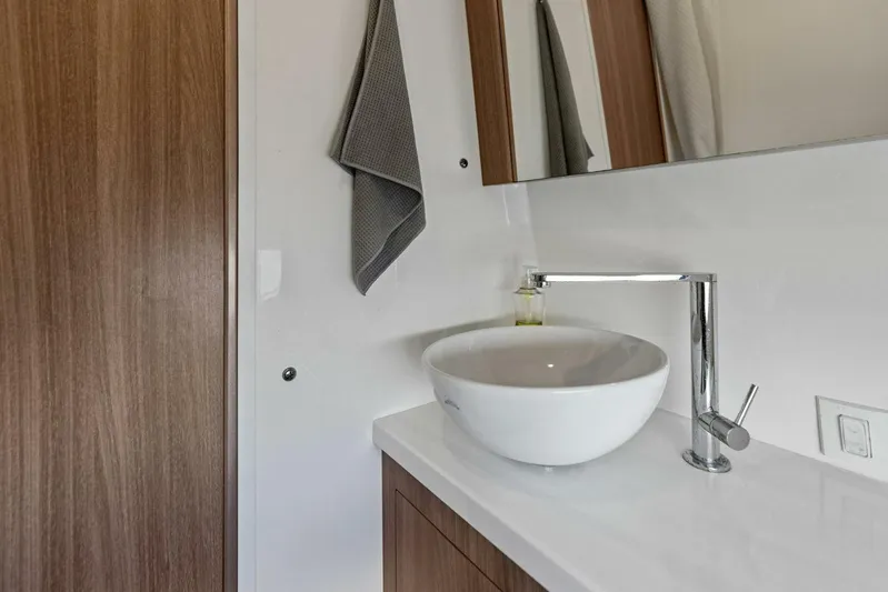 Snuffleupagus Yacht Photos Pics Modern bathroom sink with chrome faucet in 2020 Regal 33 XO boat.