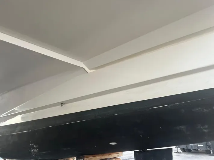  Yacht Photos Pics Underside view of a 2019 Bali 4.3 catamaran hull in dry dock.