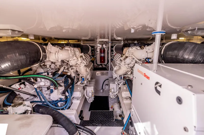 Chaser Yacht Photos Pics Engine room of 2014 Viking 46 Convertible yacht with Cummins Onan generator.