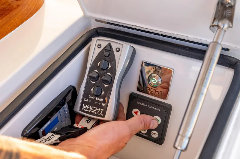 Chaser Yacht Photos Pics Control panel of 2014 Viking 46 Convertible yacht with yacht controller and side-power thruster.