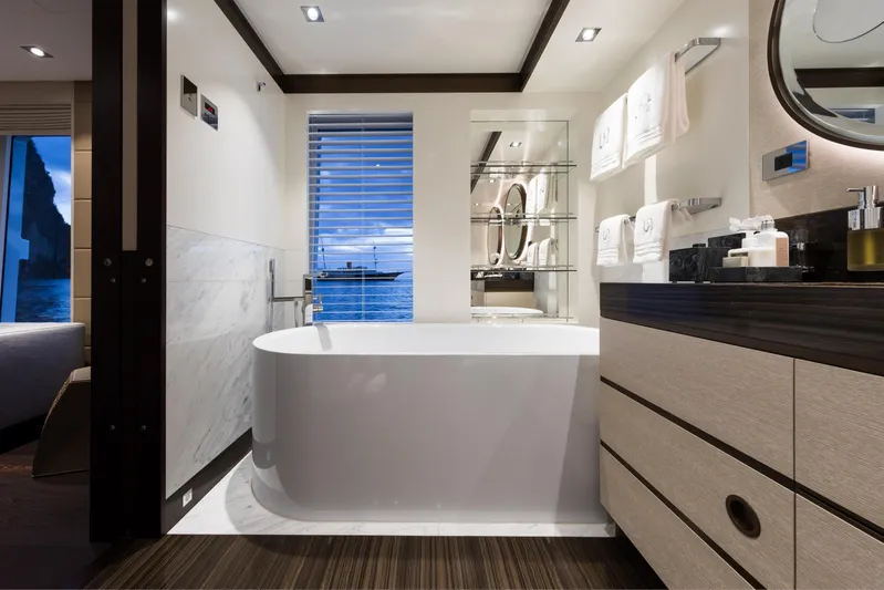 Laurentia Yacht Photos Pics Luxurious bathroom on 2017 Heesen Fast Displacement Motor Yacht with ocean view.