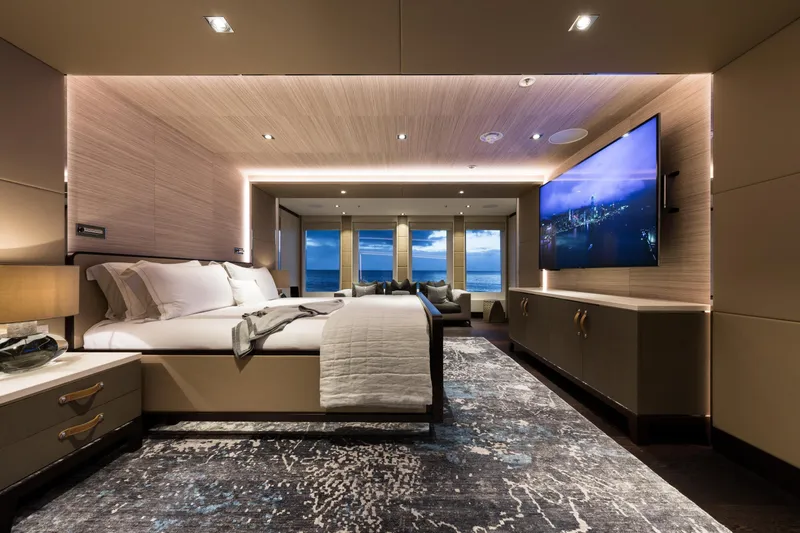 Laurentia Yacht Photos Pics Luxurious bedroom interior on 2017 Heesen Fast Displacement Motor Yacht with ocean view.