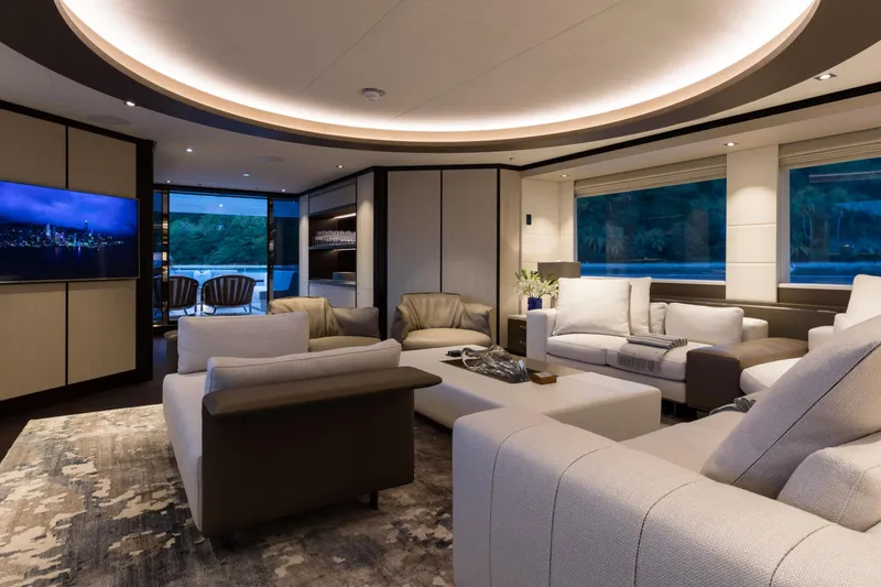 Laurentia Yacht Photos Pics Luxurious interior of 2017 Heesen Fast Displacement Motor Yacht with modern furnishings and ambient lighting.