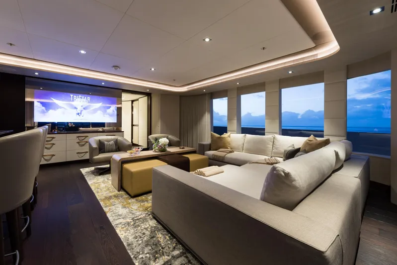 Laurentia Yacht Photos Pics Luxurious interior of 2017 Heesen Fast Displacement Motor Yacht with modern seating and ocean views.