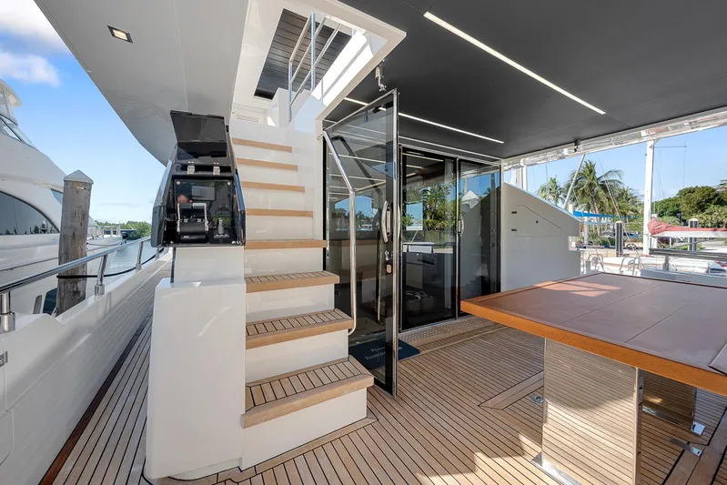 Ascendo Yacht Photos Pics Astondoa 66 yacht 2022 model, featuring elegant deck with stairs and modern design.