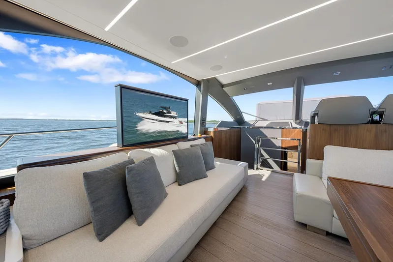 Ascendo Yacht Photos Pics Luxurious interior of 2022 Astondoa 66 yacht with ocean view and modern seating.
