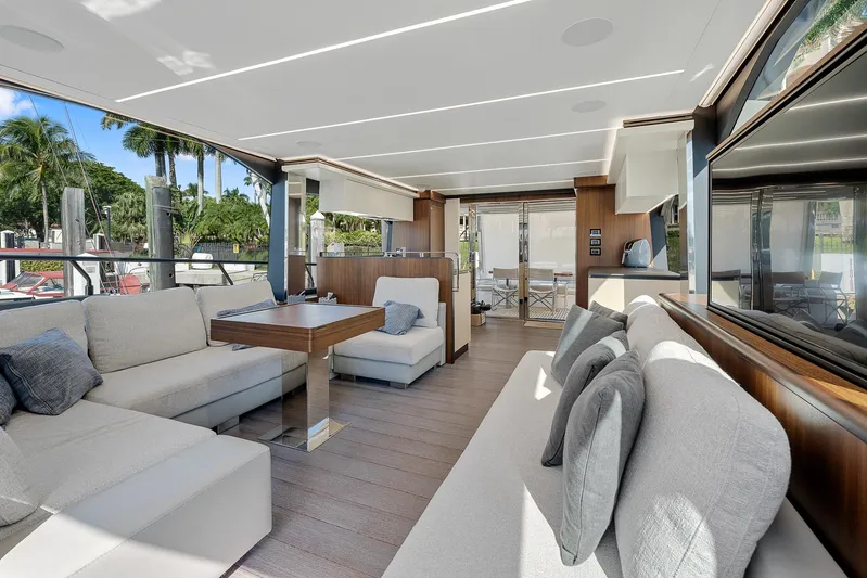 Ascendo Yacht Photos Pics Luxurious interior of 2022 Astondoa 66 yacht with modern seating and elegant design.