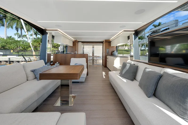Ascendo Yacht Photos Pics Luxurious interior of 2022 Astondoa 66 yacht with elegant seating and modern design.