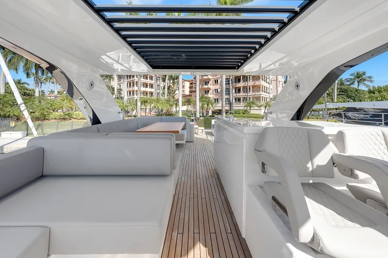 Ascendo Yacht Photos Pics Luxurious 2022 Astondoa 66 yacht interior with sleek seating and modern design.