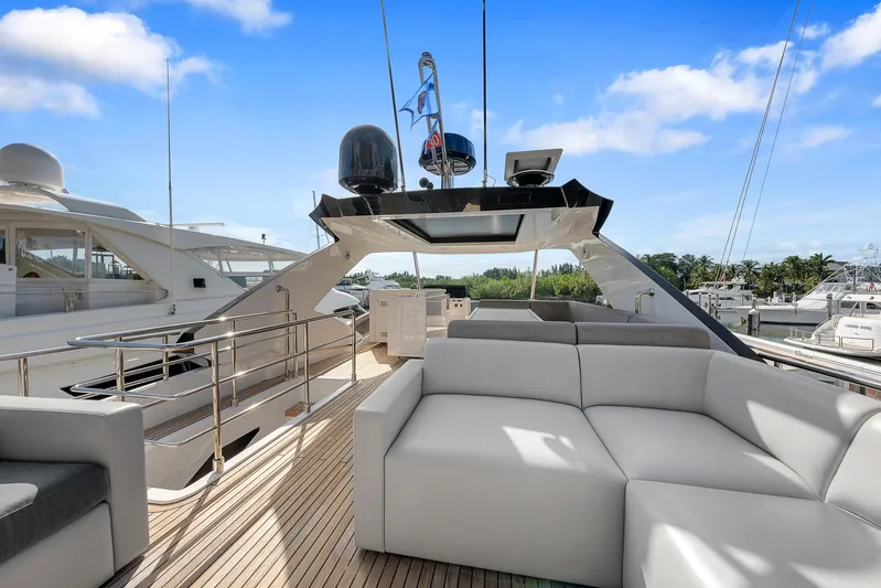 Ascendo Yacht Photos Pics Luxurious 2022 Astondoa 66 yacht deck with modern seating and sleek design.