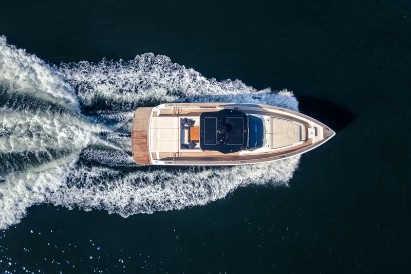  Yacht Photos Pics Aerial view of 2019 Pardo Yachts P50 cruising on open water.