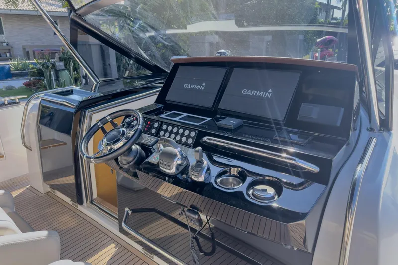  Yacht Photos Pics Helm of 2019 Pardo Yachts P50 with Garmin navigation displays and sleek controls.