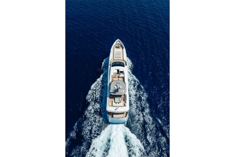 Zig Zag Ocean Yacht Photos Pics Aerial view of 2014 Admiral 45 METERS yacht cruising on deep blue ocean.