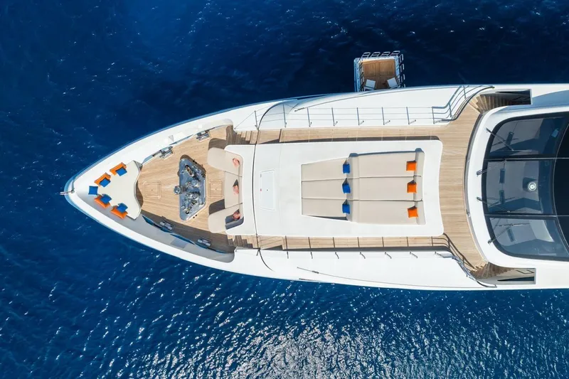 Zig Zag Ocean Yacht Photos Pics Aerial view of 2014 Admiral 45 Meters yacht with sun loungers and jacuzzi.