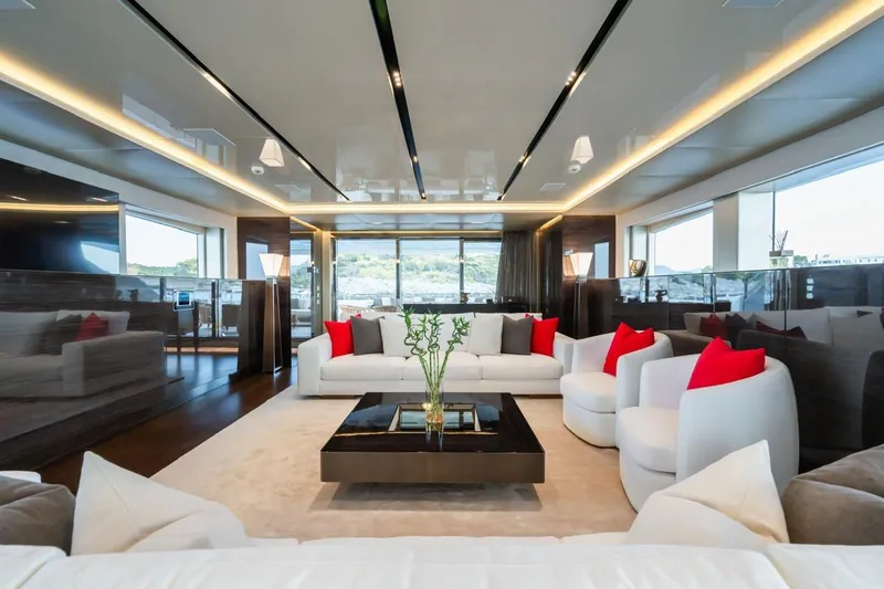 Zig Zag Ocean Yacht Photos Pics Luxurious interior of 2014 Admiral 45 Meters yacht with modern decor and panoramic windows.