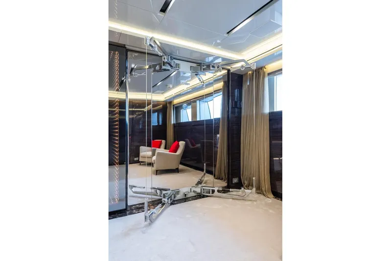 Zig Zag Ocean Yacht Photos Pics Luxurious interior of 2014 Admiral 45 Meters yacht with modern decor and elegant seating.